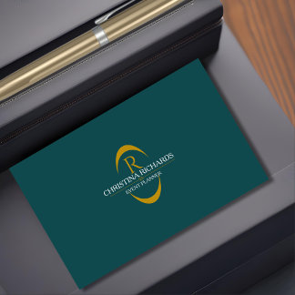 Tarjeta De Visita Monograma moderno verde azulado y dorado elegante