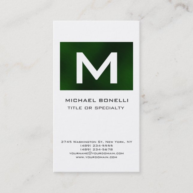 Tarjeta De Visita Monograma moderno verde blanco moderno de moda tar (Anverso)