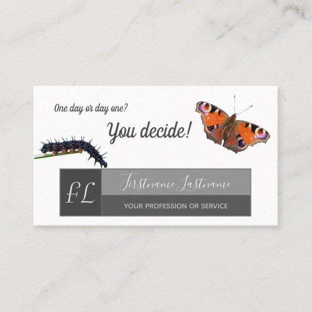 Tarjeta De Visita Monograma motivacional de cambio de mariposa de or (Anverso)