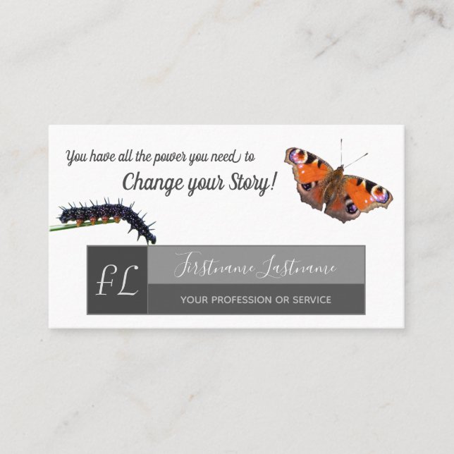 Tarjeta De Visita Monograma motivacional de cambio de mariposa de or (Anverso)