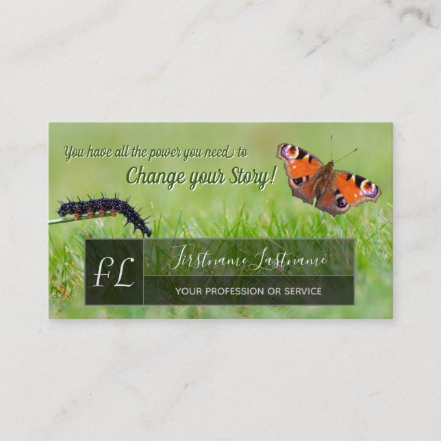 Tarjeta De Visita Monograma motivacional de cambio de mariposa de or (Anverso)