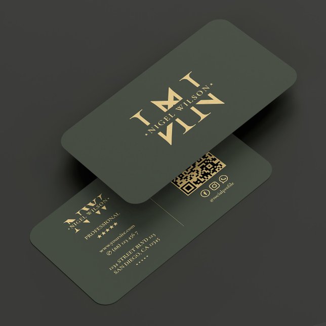 Tarjeta De Visita Monograma N Logo moderno Elegante Verde Oscuro (Monogram N Modern Logo Elegant Dark Green Business Card
)