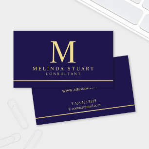 Tarjeta De Visita Monograma Navy Blue and Gold Elegant