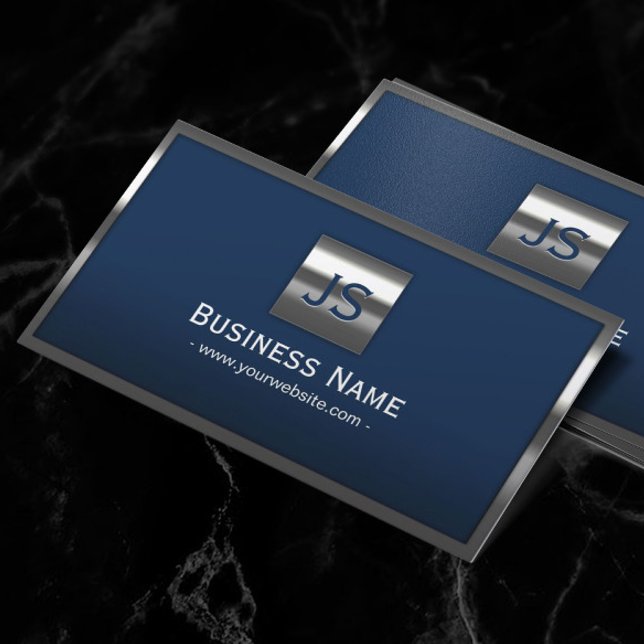 Tarjeta De Visita Monograma Navy Blue Modern Frame Profesional Metal (Subido por el creador)