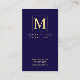 Tarjeta De Visita Monograma Navy Blue y Gold Elegant