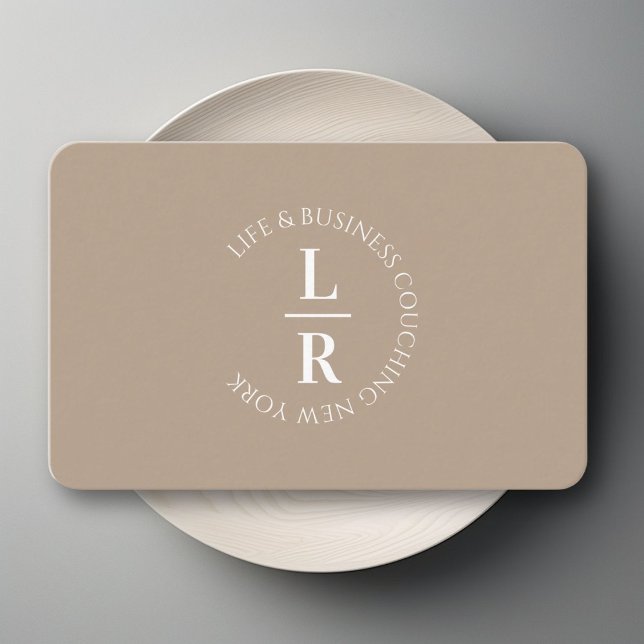 Tarjeta De Visita Monograma, negocio minimalista marrón beige (Monogram, minimalistic beige brown business business card)