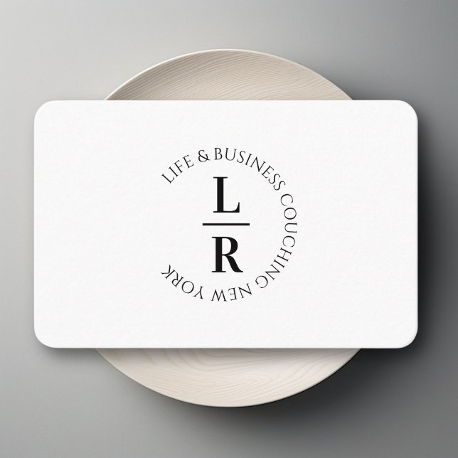 Tarjeta De Visita monograma, negocio negro blanco minimalista (monogram, minimalistic white black business business card)