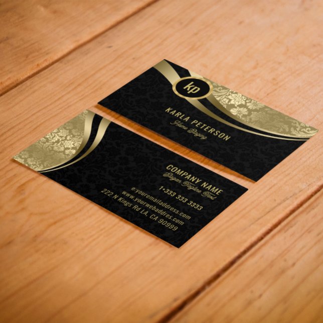 Tarjeta De Visita Monograma Negocios de líneas dinámicas de oro y ne (Subido por el creador)