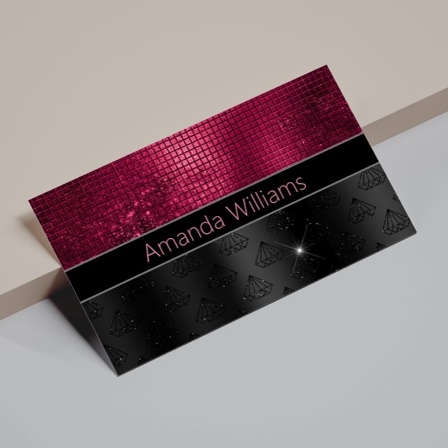 Tarjeta De Visita Monograma negro burlono Purpurina plateado burdeos (Subido por el creador)