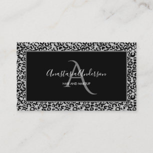 Tarjeta De Visita Monograma negro de Moda divertida de leopardo plat