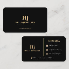 Tarjeta De Visita Monograma negro de oro de lujo mínimo