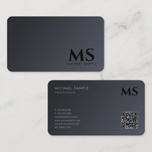 Tarjeta De Visita Monograma negro elegante de código QR moderno prof