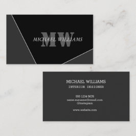 Tarjeta De Visita Monograma negro gris artístico moderno