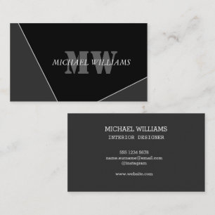 Tarjeta De Visita Monograma negro gris artístico moderno