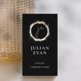 Tarjeta De Visita Monograma negro holográfico moderno de lujo