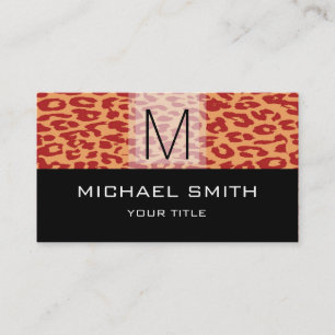 Tarjeta De Visita Monograma negro moderno patrón leopardo #15