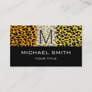 Tarjeta De Visita Monograma negro moderno patrón leopardo #17