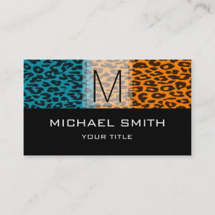 Tarjeta De Visita Monograma negro moderno patrón leopardo #19