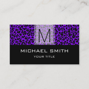Tarjeta De Visita Monograma negro moderno patrón leopardo #24
