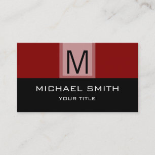 Tarjeta De Visita Monograma negro moderno y fondo rojo profundo