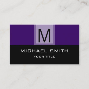 Tarjeta De Visita Monograma negro moderno y fondo violeta profundo