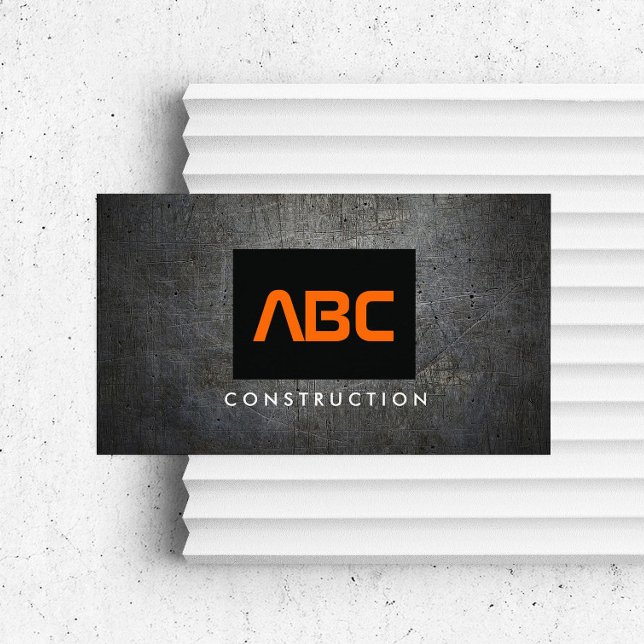 Tarjeta De Visita Monograma negro/Naranja Grunge Construcción Metali (Subido por el creador)