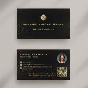 Tarjeta De Visita Monograma negro oscuro y dorado notario brillante 