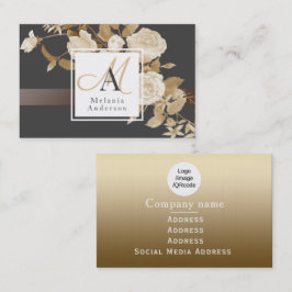 Tarjeta De Visita Monograma negro Rosa elegante