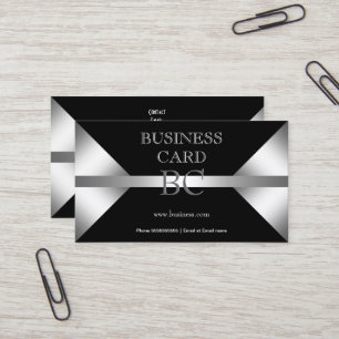 Tarjeta De Visita Monograma negro simple plata 4C