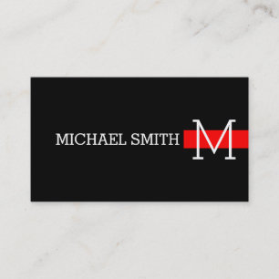 Tarjeta De Visita Monograma negro simple rojo moderno