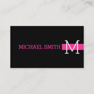 Tarjeta De Visita Monograma negro simple rosado caliente moderno