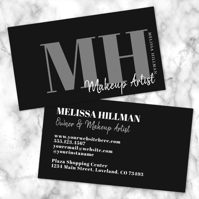 Tarjeta De Visita Monograma negro simple y elegante profesional (Simple Modern Black Professional Monogram Business Card)