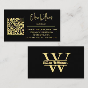 Tarjeta De Visita Monograma negro y dorado Nombre inicial elegante