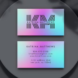 Tarjeta De Visita Monograma Neón Azul Rosa y Morado Ombre