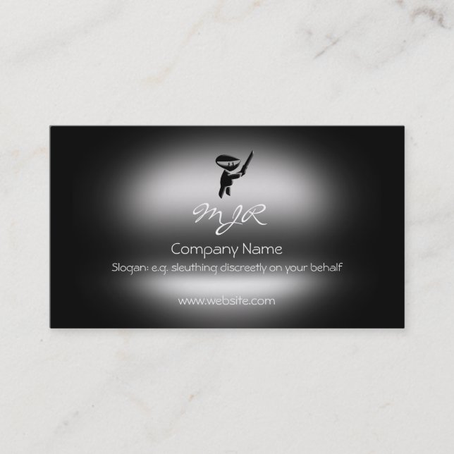 Tarjeta De Visita Monograma, ninja negro silencioso, metálico-efecto (Anverso)