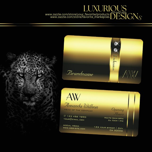 Tarjeta De Visita Monograma Noble Golden Decorative Shimmery Diamond (Subido por el creador)