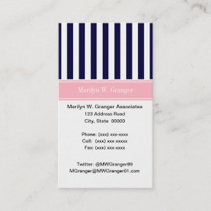 Tarjeta De Visita Monograma Nombre Rosa Raya Blanco Azul Marino