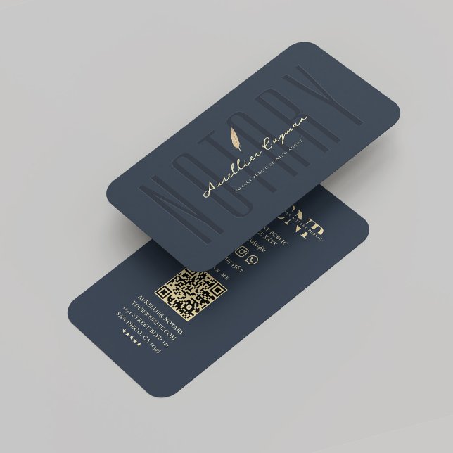 Tarjeta De Visita Monograma notarial moderno Pluma Quill de oro azul (Modern Notary Monogram Dark Blue Gold Quill Pen Business Card
)
