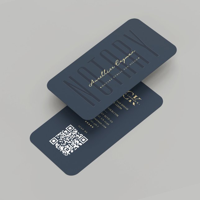 Tarjeta De Visita Monograma notarial moderno Signo de azul oscuro (Modern Notary Monogram Loan Signing Dark Blue Gold)