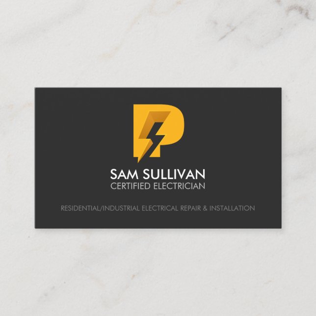 Tarjeta De Visita Monograma P de contratista eléctrico (Anverso)
