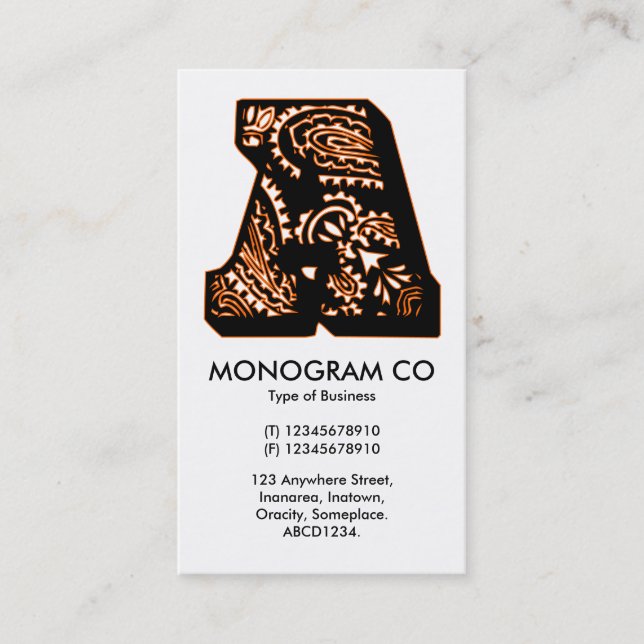 Tarjeta De Visita Monograma Paisley - A (Anverso)
