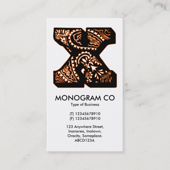 Tarjeta De Visita Monograma Paisley - X (Anverso)