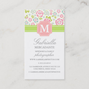 Tarjeta De Visita Monograma personalizado de Chevron floral de prima