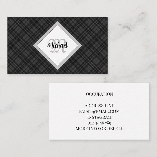 Tarjeta De Visita Monograma personalizado del blanco negro de moda (Anverso / Reverso)