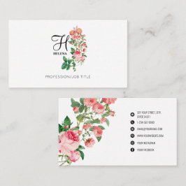 Tarjeta De Visita Monograma Personalizado Floral Botánico Vintage