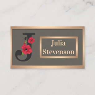 Tarjeta De Visita Monograma personalizado texto editable flor roja