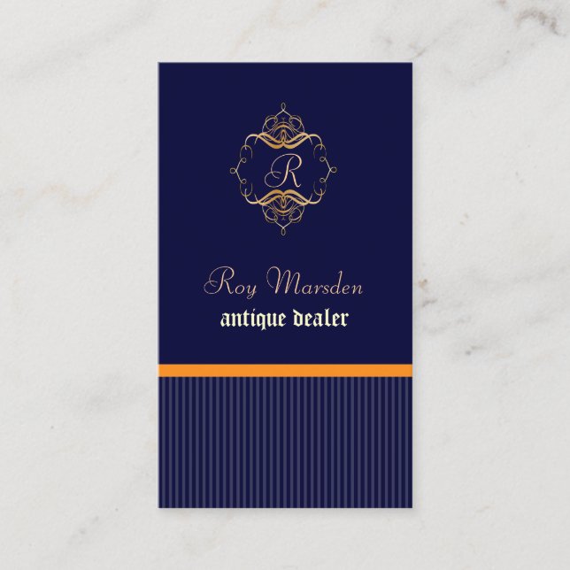 Tarjeta De Visita Monograma+pinstripes/fondo DIY (Anverso)