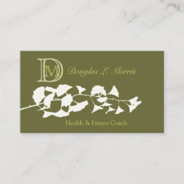 Tarjeta De Visita Monograma plateado blanco del árbol del Ginkgo de