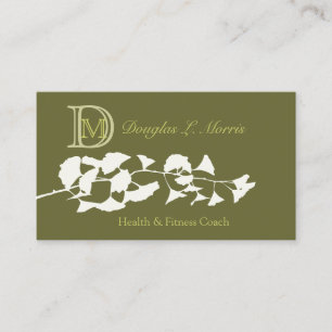 Tarjeta De Visita Monograma plateado blanco del árbol del Ginkgo de
