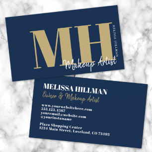 Tarjeta De Visita Monograma Profesional Azul Marino Simple y Elegant